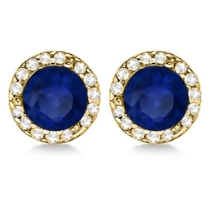 Diamond and Blue Sapphire Earrings Halo 14K Yellow Gold 1.15tcw - All