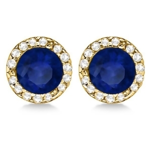 Diamond and Blue Sapphire Earrings Halo 14K Yellow Gold 1.15tcw - All