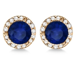 Diamond and Blue Sapphire Earrings Halo 14K Rose Gold 1.15tcw - All