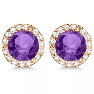 Diamond and Amethyst Earrings Halo 14K Rose Gold 1.15tcw - All