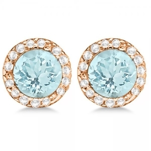 Diamond and Aquamarine Earrings Halo 14K Rose Gold 1.15tcw - All