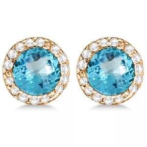 Diamond and Blue Topaz Earrings Halo 14K Rose Gold 1.15ct - All