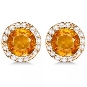 Diamond and Citrine Earrings Halo 14K Rose Gold 1.15ct - All