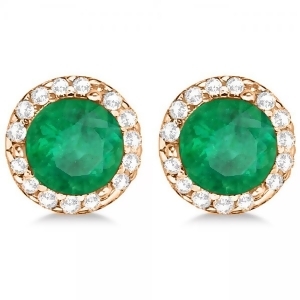 Diamond and Emerald Earrings Halo 14K Rose Gold 1.15ct - All