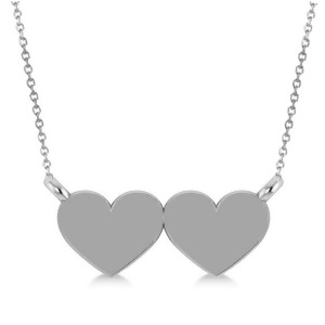 Double Hearts Plain Metal Pendant Necklace 14k White Gold - All