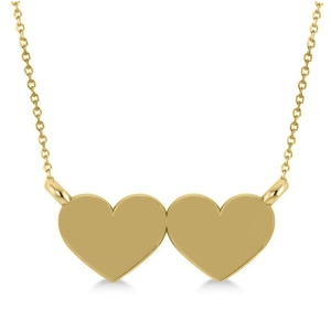 Double Hearts Plain Metal Pendant Necklace 14k Yellow Gold - All