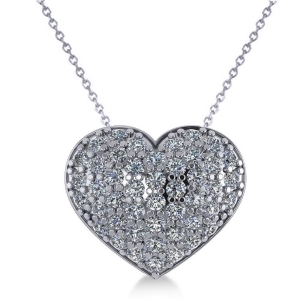 Pave Diamond Puffed Heart Pendant Necklace 14k White Gold 1.38ct - All