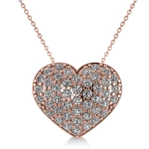 Pave Diamond Puffed Heart Pendant Necklace 14k Rose Gold 1.38ct - All