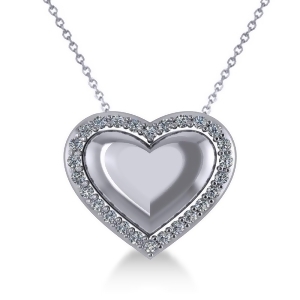 Puffed Heart Diamond Pendant Necklace 14k White Gold 0.26ct - All