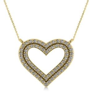 Double Row Open Heart Diamond Pendant Necklace 14k Yellow Gold 0.66ct - All