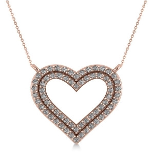 Double Row Open Heart Diamond Pendant Necklace 14k Rose Gold 0.66ct - All