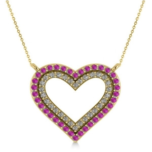 Double Open Heart Diamond and Pink Sapphire Pendant 14k Yellow Gold 0.66ct - All