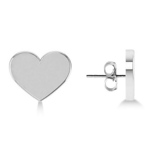 Heart Stud Earrings Plain Metal 14k White Gold - All