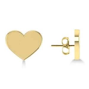 Heart Stud Earrings Plain Metal 14k Yellow Gold - All