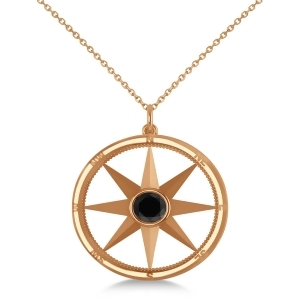 Black Diamond Compass Pendant Fashion Necklace 14k Rose Gold 0.66ct - All