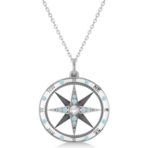 Compass Pendant Aquamarine and Diamond Accented 14k White Gold 0.19ct - All