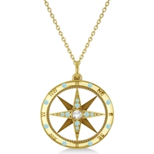 Compass Pendant Aquamarine and Diamond Accented 14k Yellow Gold 0.19ct - All