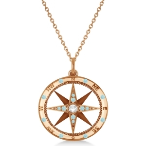 Compass Pendant Aquamarine and Diamond Accented 14k Rose Gold 0.19ct - All