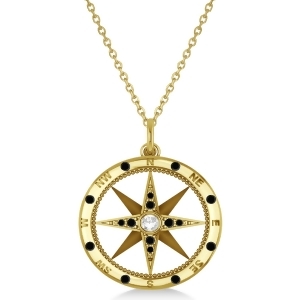 Compass Pendant Black and White Diamond Accented 14k Yellow Gold 0.19ct - All