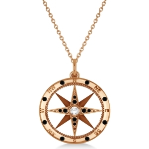 Compass Pendant Black and White Diamond Accented 14k Rose Gold 0.19ct - All