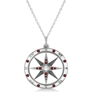 Compass Pendant Garnet and Diamond Accented 14k White Gold 0.19ct - All