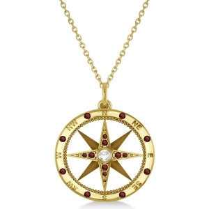 Compass Pendant Garnet and Diamond Accented 14k Yellow Gold 0.19ct - All