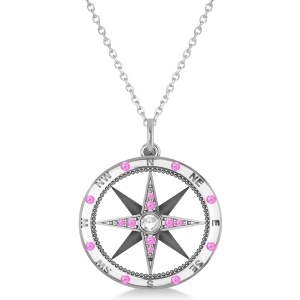 Compass Pendant Pink Sapphire and Diamond Accented 14k White Gold 0.19ct - All
