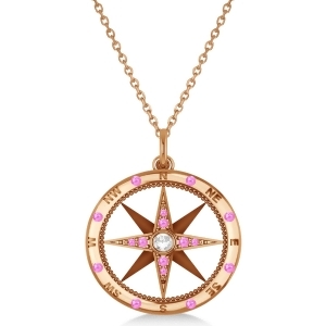 Compass Pendant Pink Sapphire and Diamond Accented 14k Rose Gold 0.19ct - All