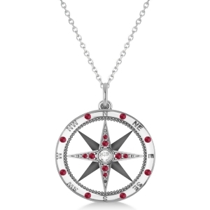 Compass Pendant Ruby and Diamond Accented 14k White Gold 0.19ct - All