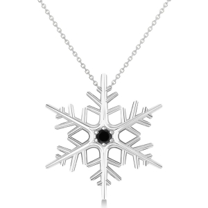 Black Diamond Winter Snowflake Pendant Necklace 14k White Gold 0.04ct - All