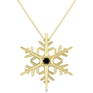 Black Diamond Winter Snowflake Pendant Necklace 14k Yellow Gold 0.04ct - All