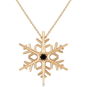 Black Diamond Winter Snowflake Pendant Necklace 14k Rose Gold 0.04ct - All