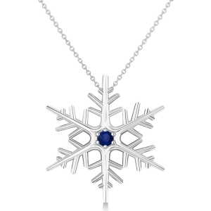 Blue Sapphire Winter Snowflake Pendant Necklace 14k White Gold 0.04ct - All