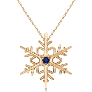 Blue Sapphire Winter Snowflake Pendant Necklace 14k Rose Gold 0.04ct - All