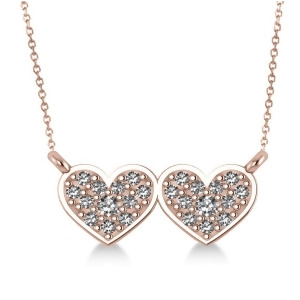 Double Heart Diamond Pendant Necklace 14k Rose Gold 0.28ct - All