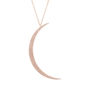 0.66Ct 14k Rose Gold Diamond Crescent Pendant Necklace - All