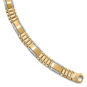 Men's Polished and Satin Rectangle Link Bar Bracelet 14k Two-Tone Gold - All