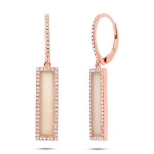 0.36Ct Diamond and 1.62ct Pink Opal 14k Rose Gold Bar Earrings - All