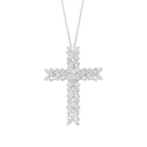 1.72Ct 18k White Gold Diamond Baguette Cross Pendant Necklace - All