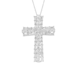 1.28Ct 18k White Gold Diamond Baguette Cross Pendant Necklace - All