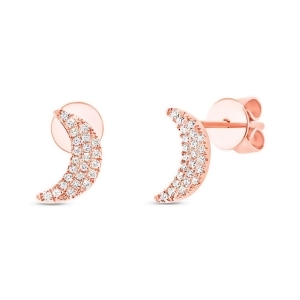 0.11Ct 14k Rose Gold Crescent Moon Stud Earrings - All