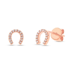 0.06Ct 14k Rose Gold Diamond Horseshoe Earrings - All