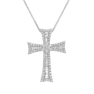 2.16Ct 18k White Gold Diamond Cross Pendant Necklace - All