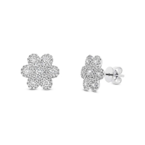 0.95Ct 14k White Gold Diamond Flower Earrings - All