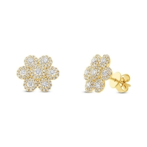 0.95Ct 14k Yellow Gold Diamond Flower Earrings - All