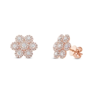 0.95Ct 14k Rose Gold Diamond Flower Earrings - All