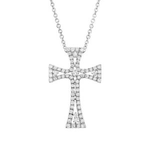 1.17Ct 18k White Gold Diamond Cross Pendant Necklace - All