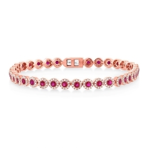 1.22Ct Diamond and 2.03ct Ruby 14k Rose Gold Lady's Bracelet - All