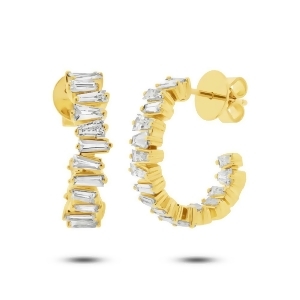 1.52Ct 14k Yellow Gold Diamond Baguette Hoop Earrings - All