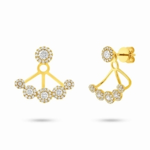 0.80Ct 14k Yellow Gold Diamond Earrings Jacket With Studs - All